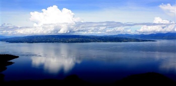 Lake Toba view taken from Balige - Indonesia ecard